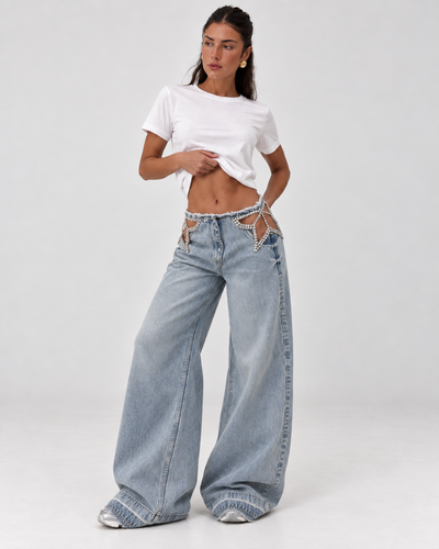 VÉRA Rhinestone Wide-Leg Jeans