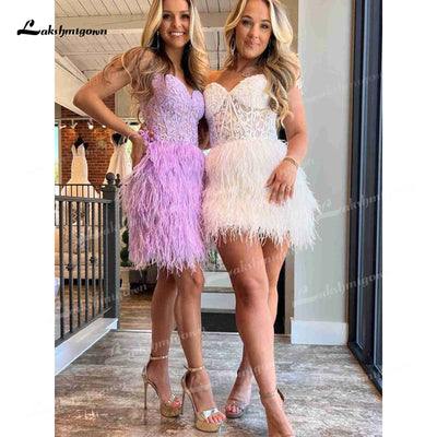 Lakshmigown Sexy Sheath Sweetheart Lace Feather Skirt Homecoming Dress Wedding Dress Customized Prom Bridal Gowns vestidos robe