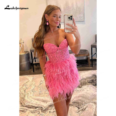 Lakshmigown Sexy Sheath Sweetheart Lace Feather Skirt Homecoming Dress Wedding Dress Customized Prom Bridal Gowns vestidos robe