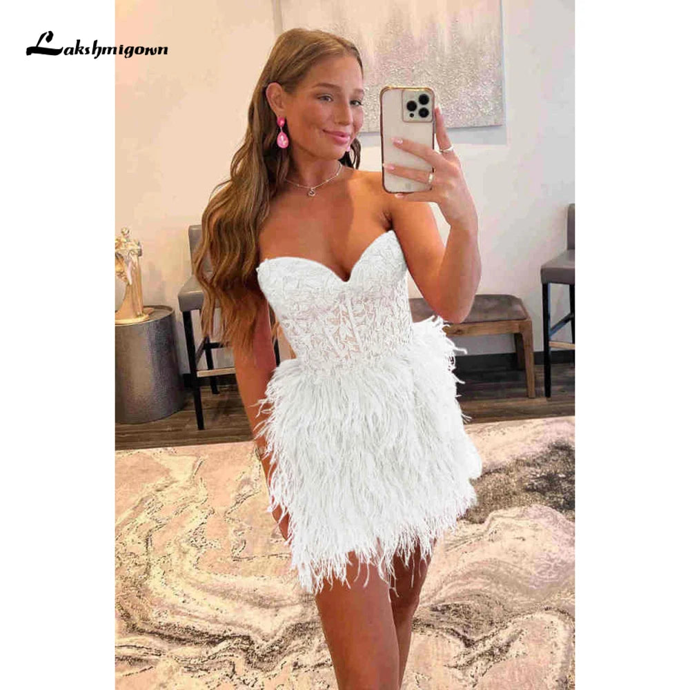 Lakshmigown Sexy Sheath Sweetheart Lace Feather Skirt Homecoming Dress Wedding Dress Customized Prom Bridal Gowns vestidos robe