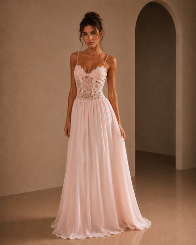 Casual Lace Patchwork Beach Dress Lady Sexy Low Cut V-neck Party Dress Spring Summer Sleeveless Suspender Chiffon Long Dress