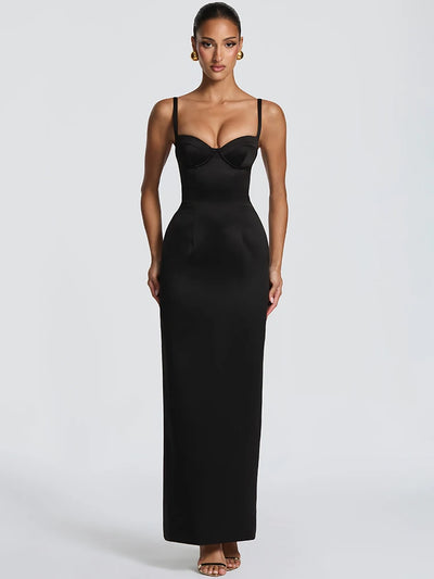 Mozision Spaghetti Strap Sexy Maxi Dress Women Elegant Sleeveless Backless Split Bodycon Wedding Guest Club Party Long Dresses