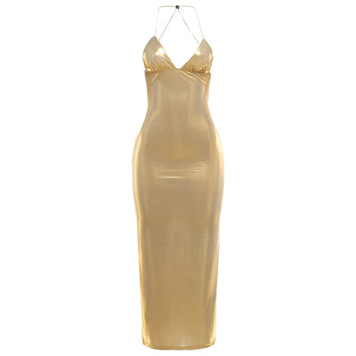 Nibber 2026 Spring New Style Long Dress Woman Low-Neck Cross Butterfly Bandage Backless Vacation Sexy Gold Beach Style Vestidos