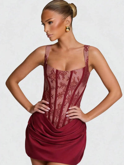 Townlike Lace Patchwork Pleated Dress Women Spaghetti Strap Mini 2026 Spring Summer Dress Evening Nightclub Sexy Party Dresses