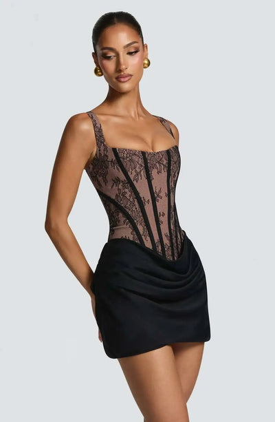 Townlike Lace Patchwork Pleated Dress Women Spaghetti Strap Mini 2026 Spring Summer Dress Evening Nightclub Sexy Party Dresses