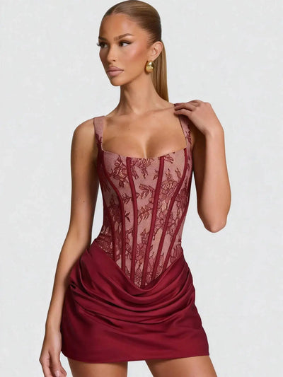 Townlike Lace Patchwork Pleated Dress Women Spaghetti Strap Mini 2026 Spring Summer Dress Evening Nightclub Sexy Party Dresses